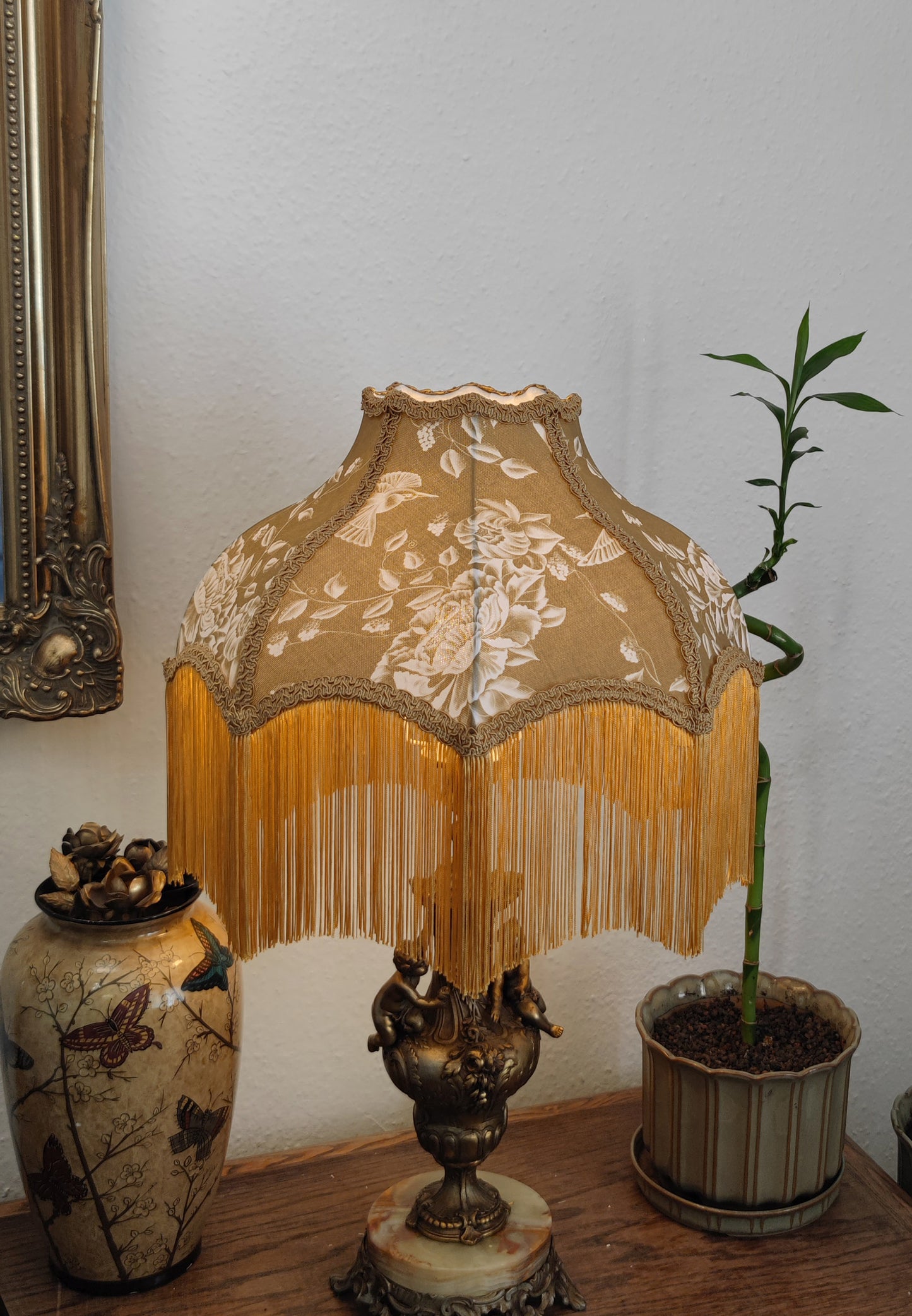 Decorative lampshades with fringe in gold