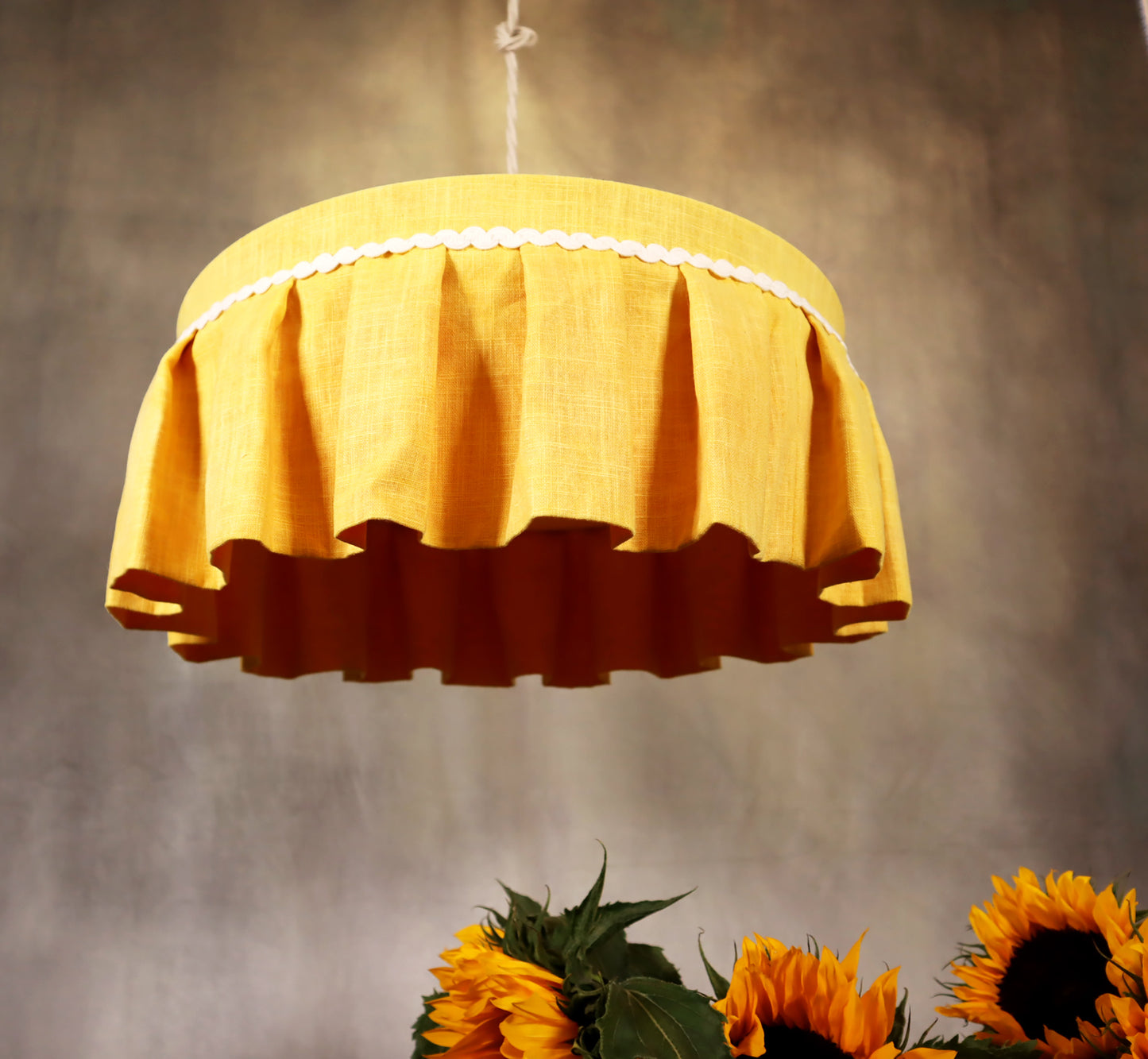 Sunflower linen rustic lampshade - MariaMarabellashades