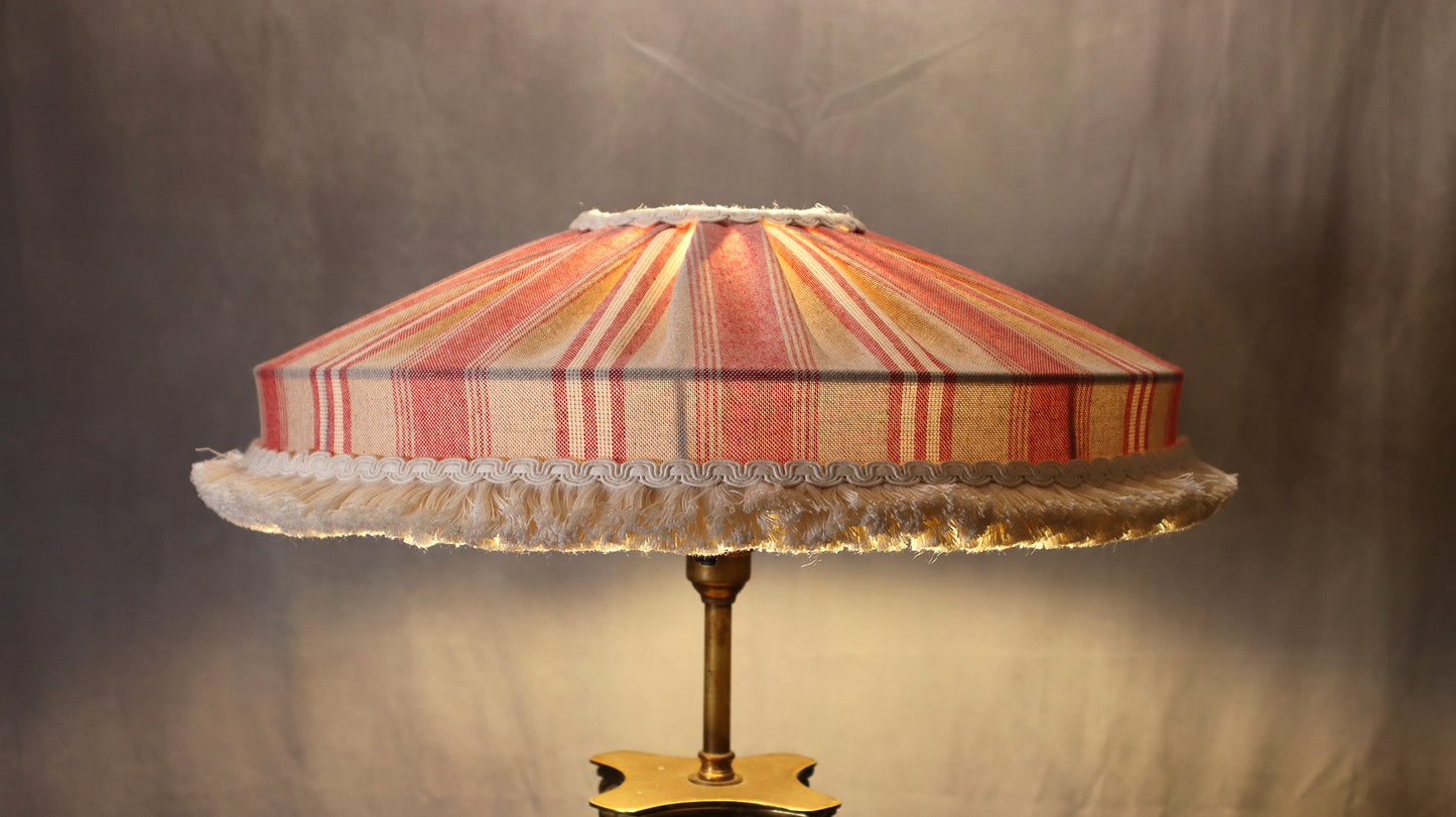 Lampshade rustic style red stripes with short cotton brush fringe - MariaMarabellashades