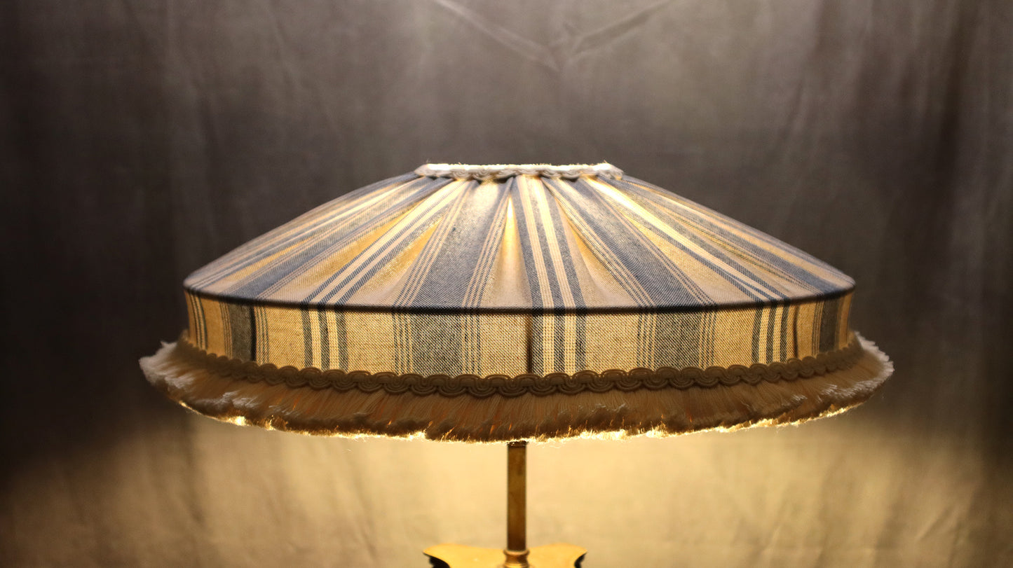 Lampshade rustic style blue stripes with short cotton brush fringe - MariaMarabellashades
