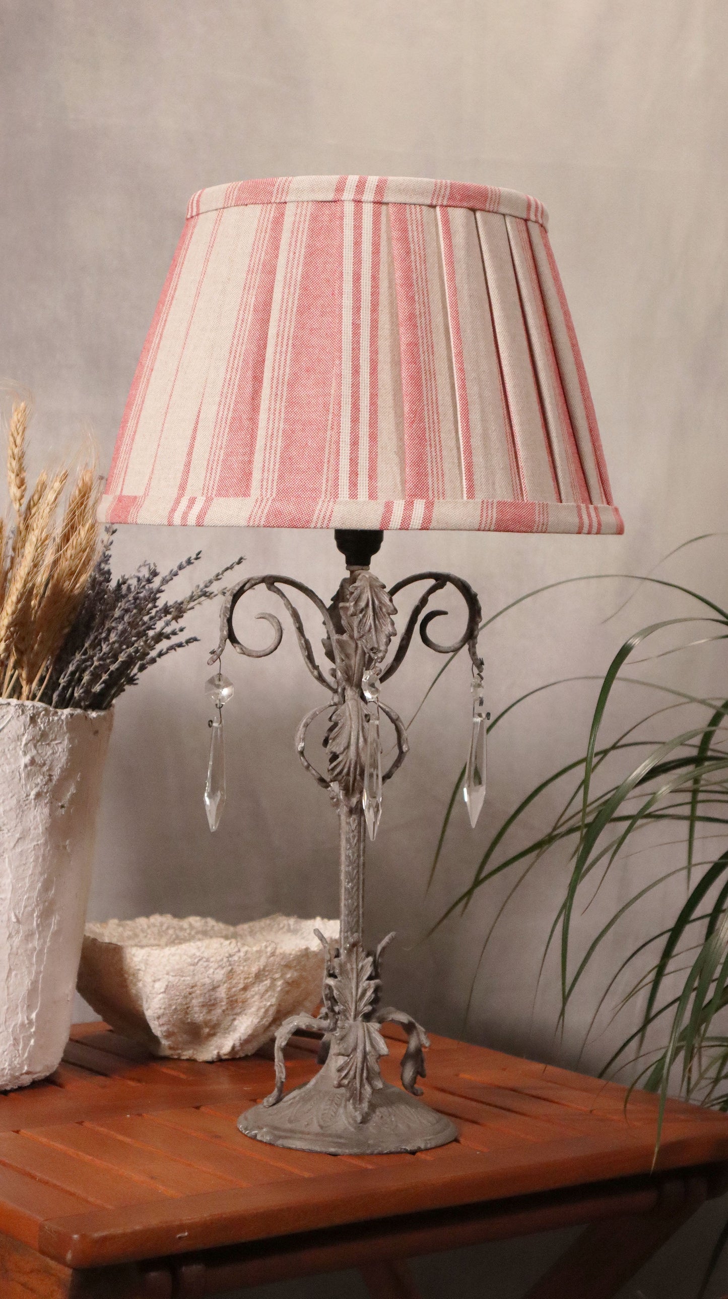 Red Harvard stripes Pleated Lampshade, rustic style - MariaMarabellashades