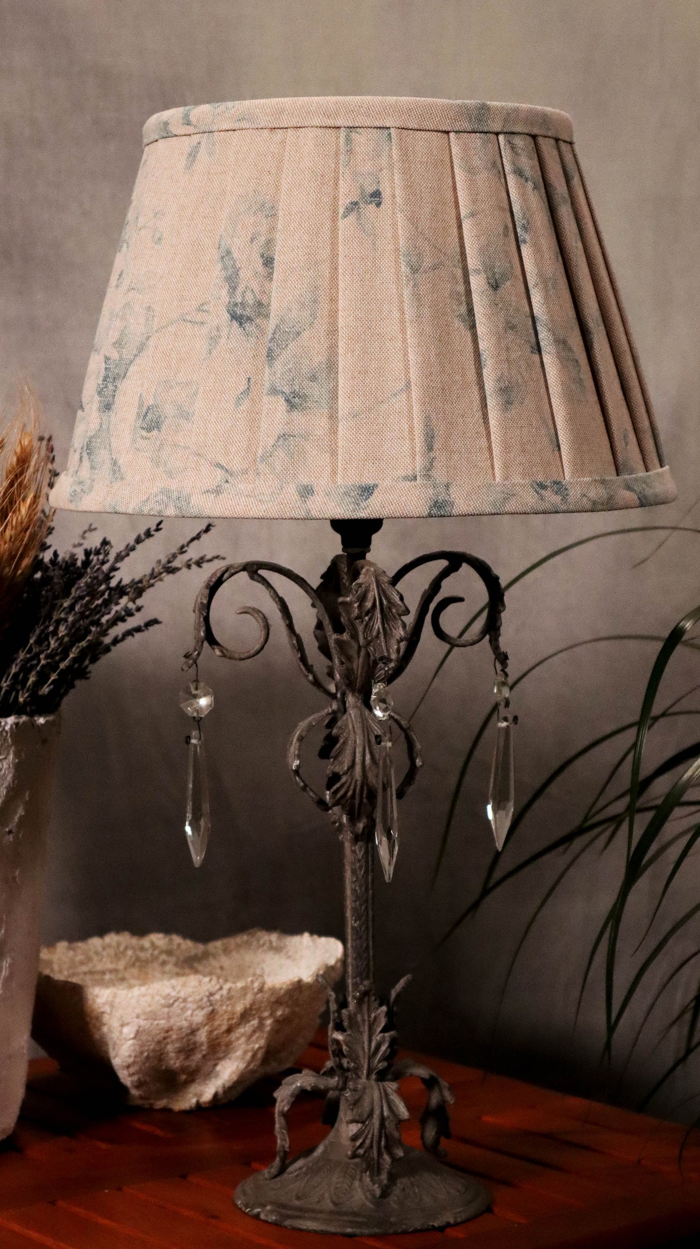 Blue faded roses pleated Lampshades, rustic style - MariaMarabellashades