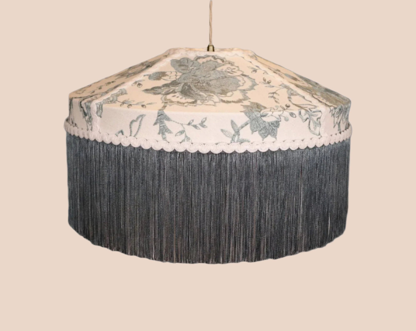 Embroidered Fringed Linen Lampshade | MariaMarabellashades