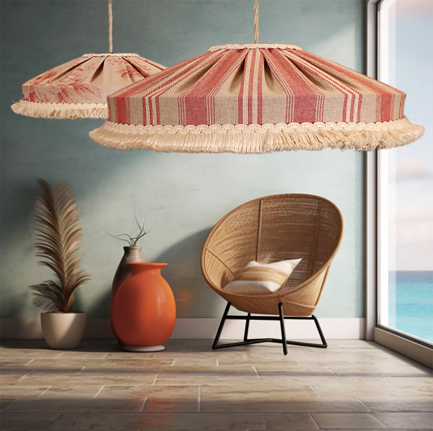 Handmade red striped rustic lampshade UK - MariaMarabellashades