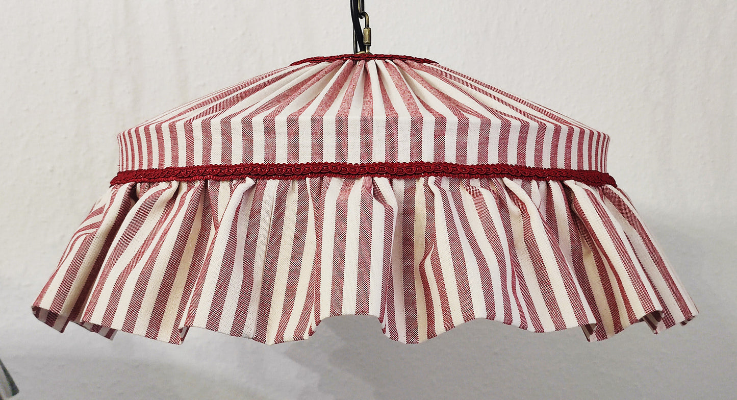 Handmade ruffle lampshade striped in red rustic style - MariaMarabellashades