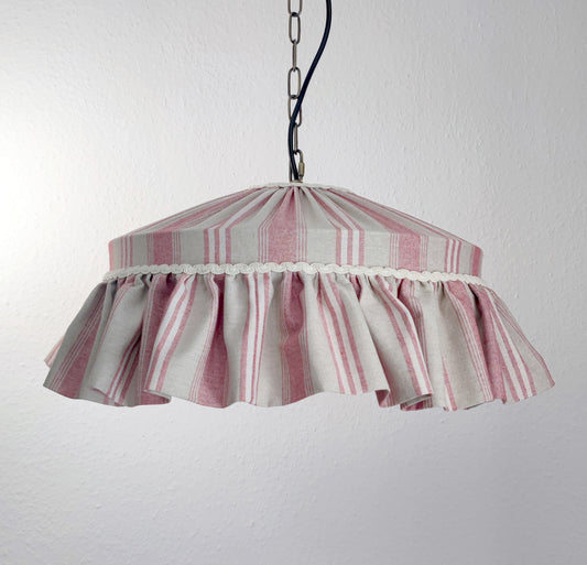 Handmade ruffle lampshade striped in blue or red rustic style - MariaMarabellashades