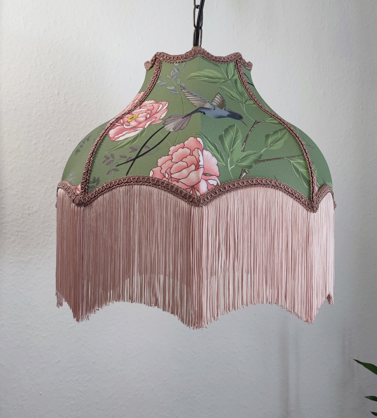 Chinoiserie fringed lampshade green