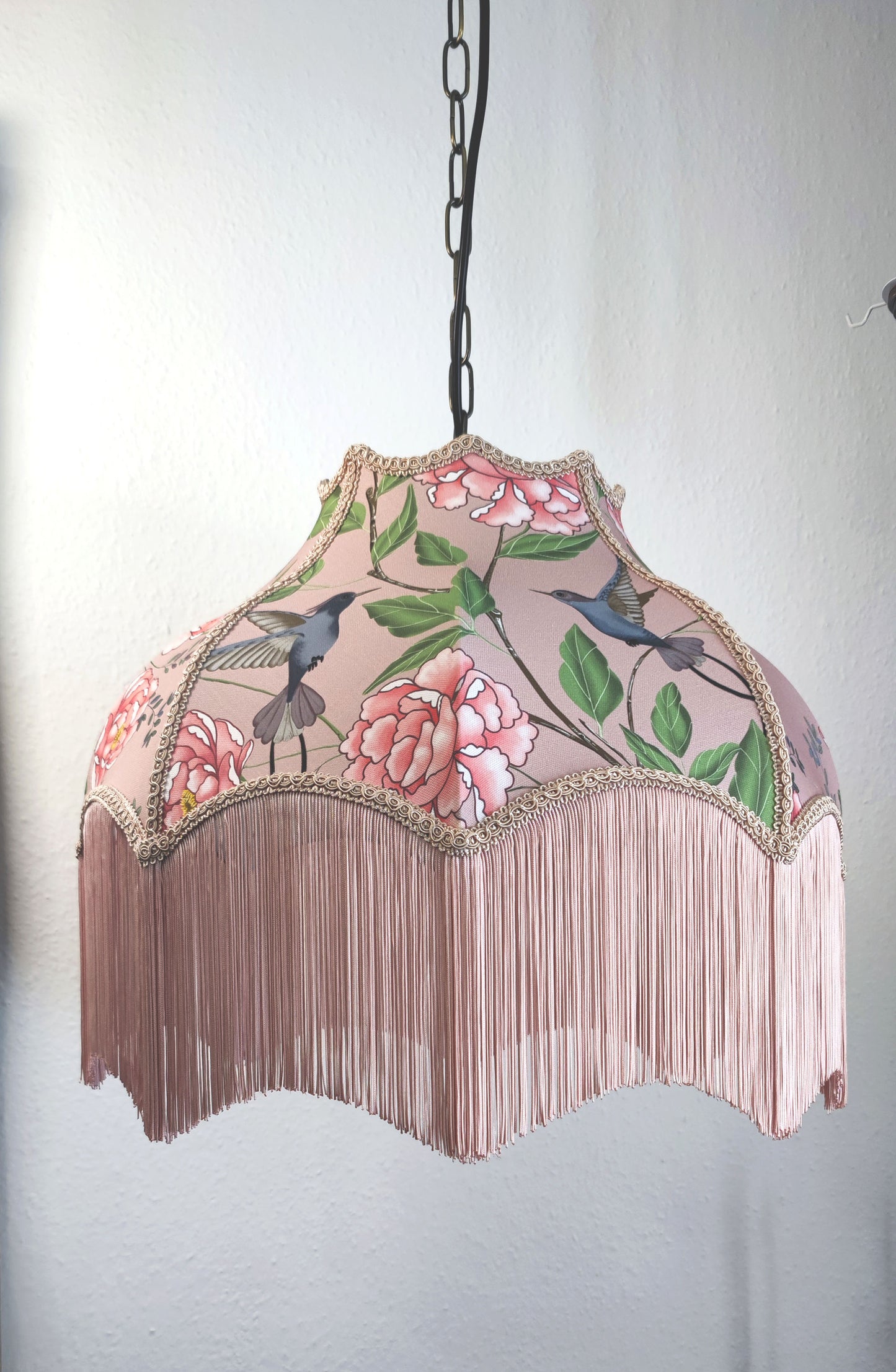 Chinoiserie fringed lampshade pink