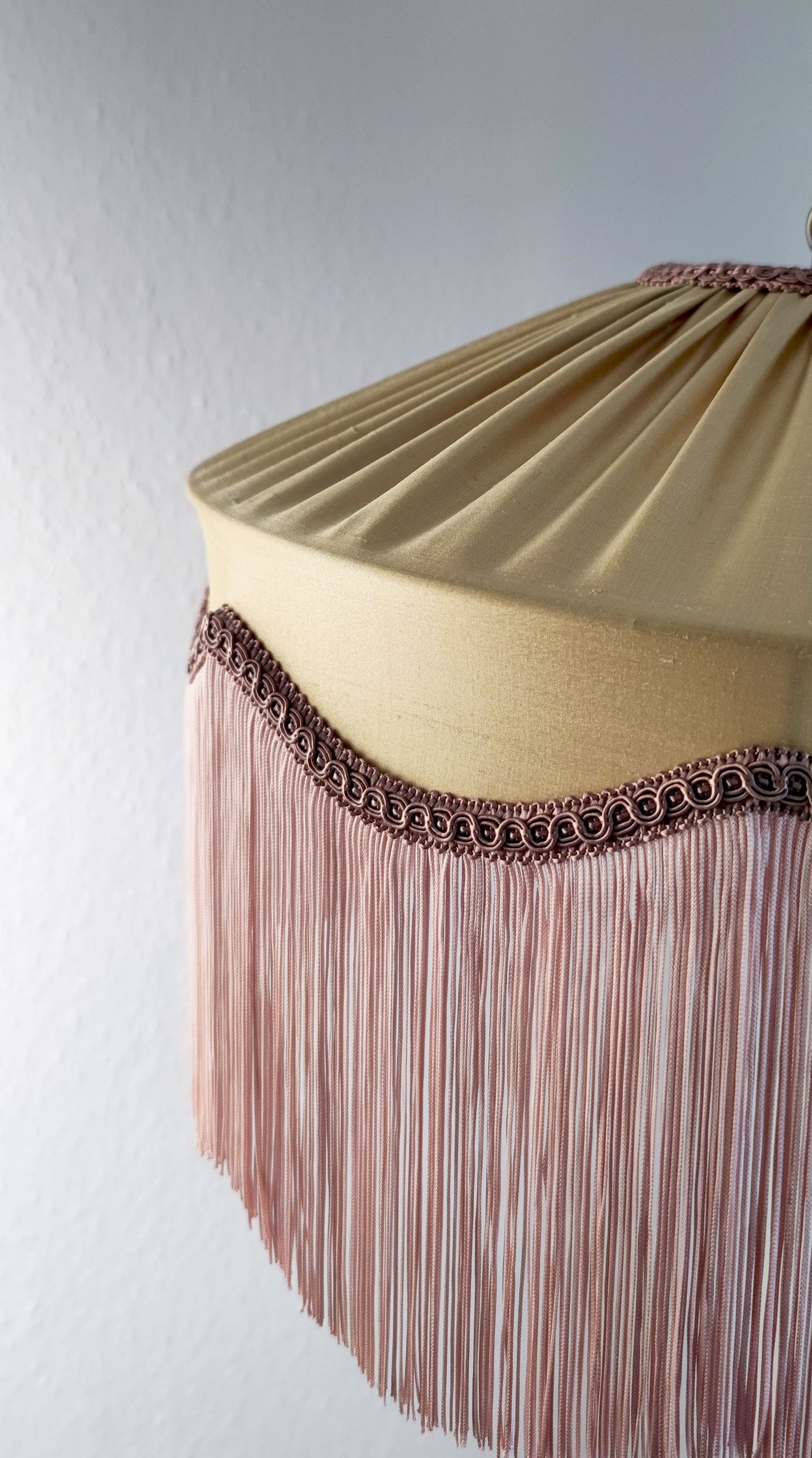 Light gold silk lampshade with fringe - MariaMarabellashades