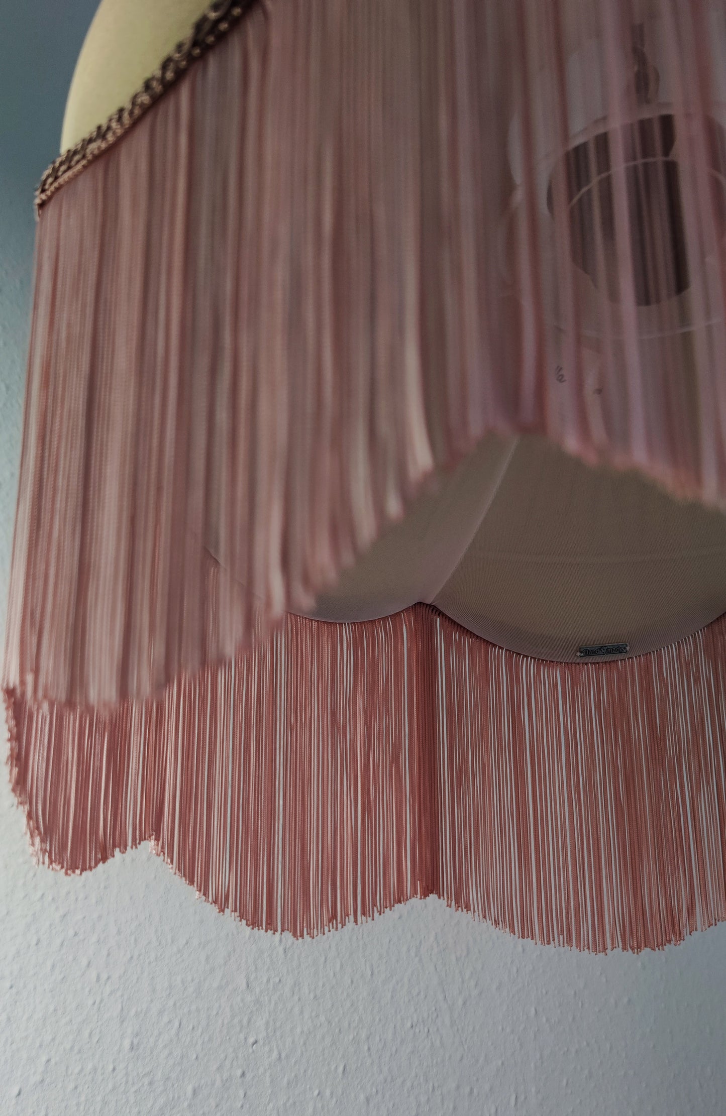 Light gold silk lampshade with fringe - MariaMarabellashades