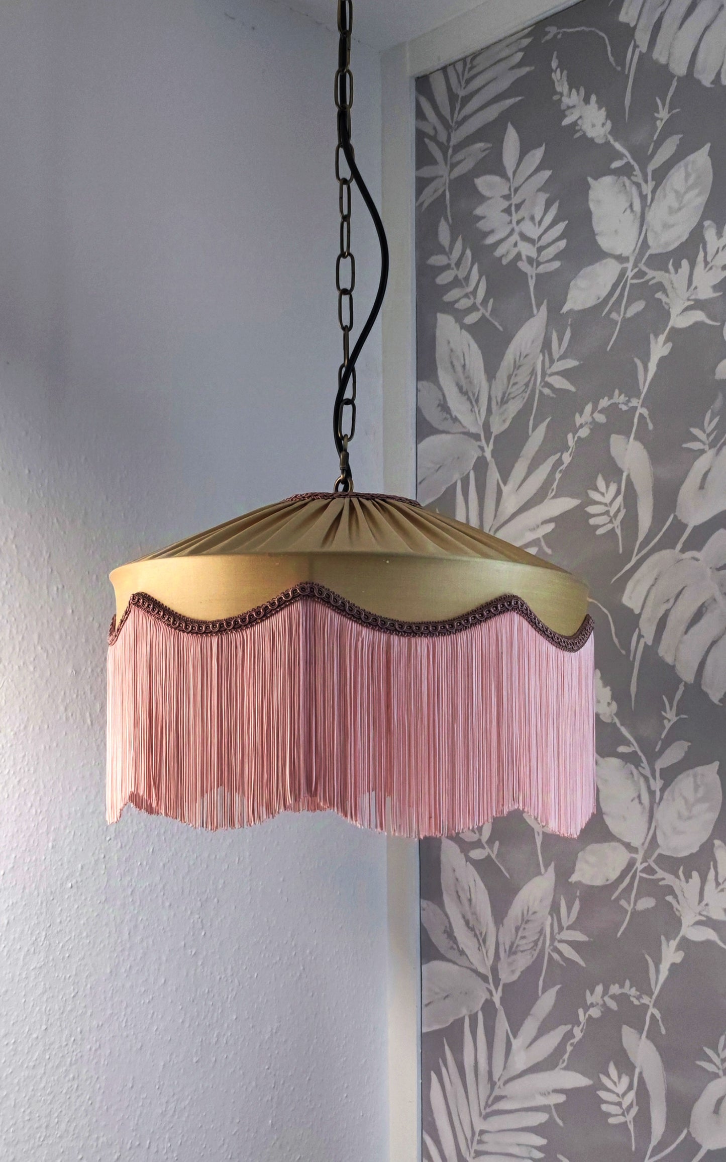 Light gold silk lampshade with fringe - MariaMarabellashades