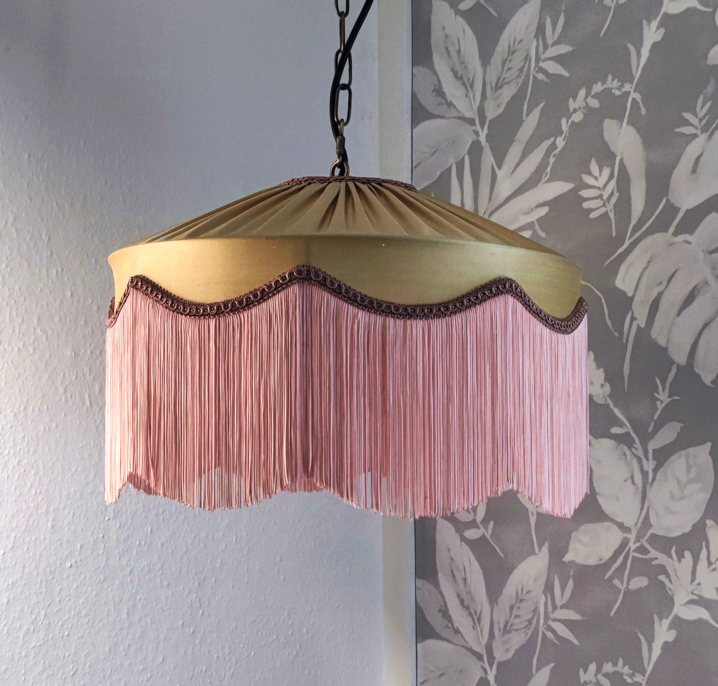 Light gold silk lampshade with fringe - MariaMarabellashades