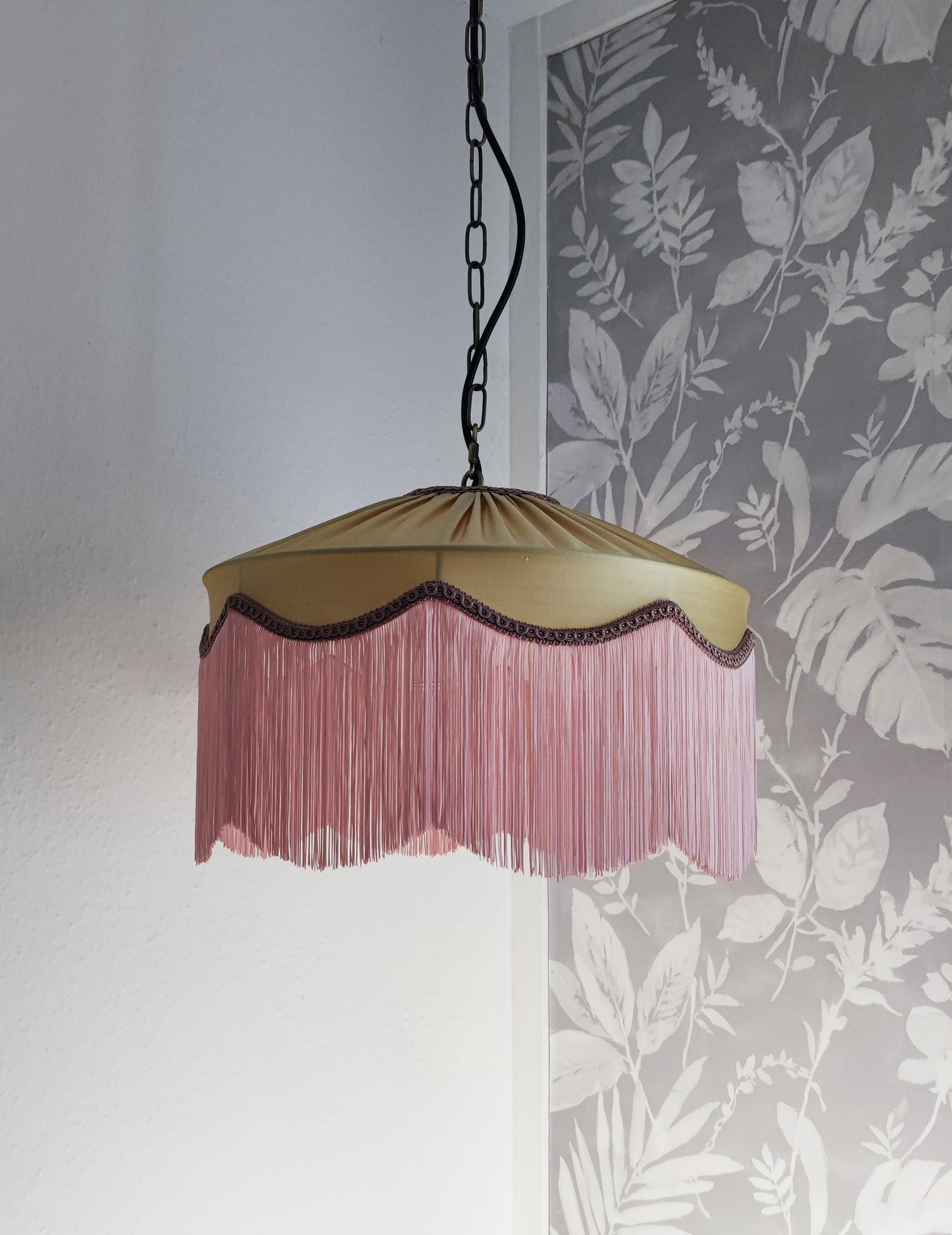 Light gold silk lampshade with fringe - MariaMarabellashades