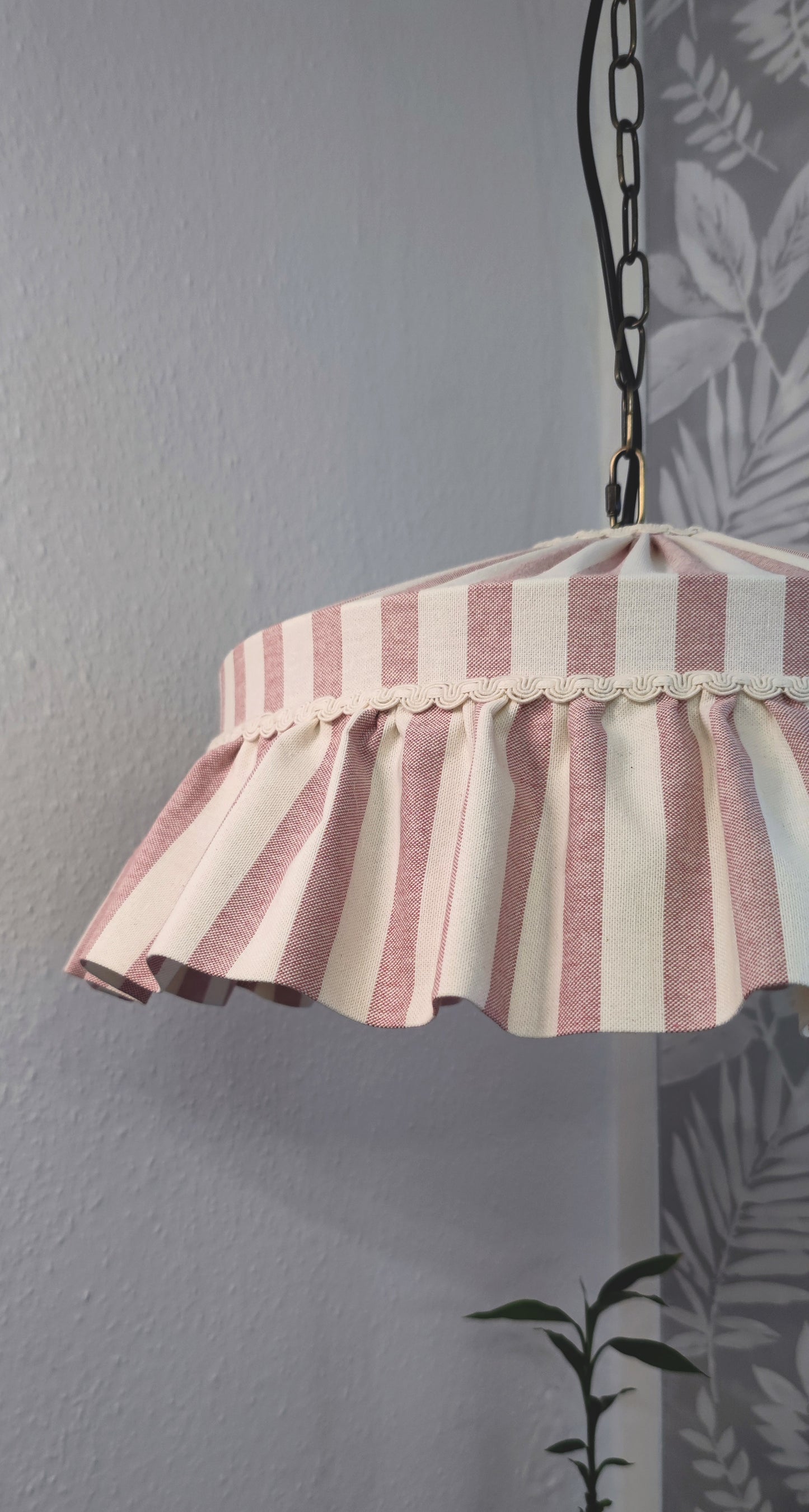 Striped lampshade in dusty pink and white