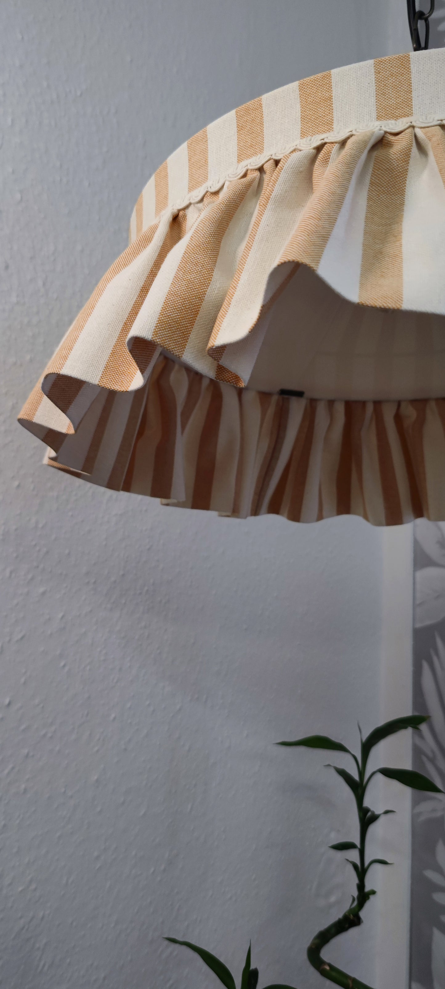 Mustard lampshade with ruffles fully lined