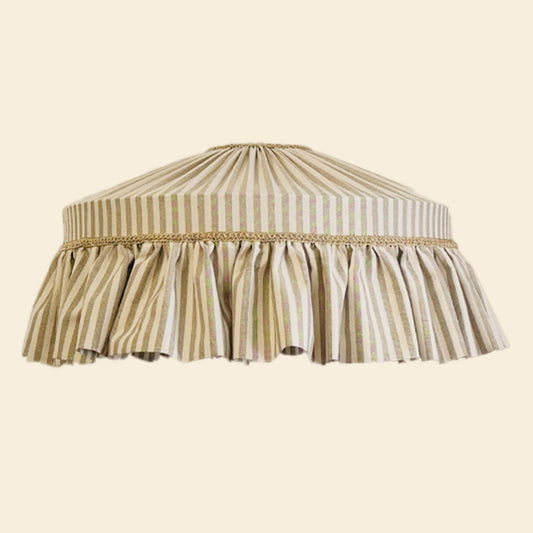 Handmade Ruffle Lampshade - Beige  Striped Cotton Shade for table or ceiling light