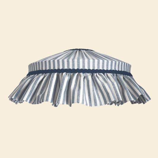 Handmade Ruffle Lampshade - Blue Striped Cotton Shade for table or ceiling light
