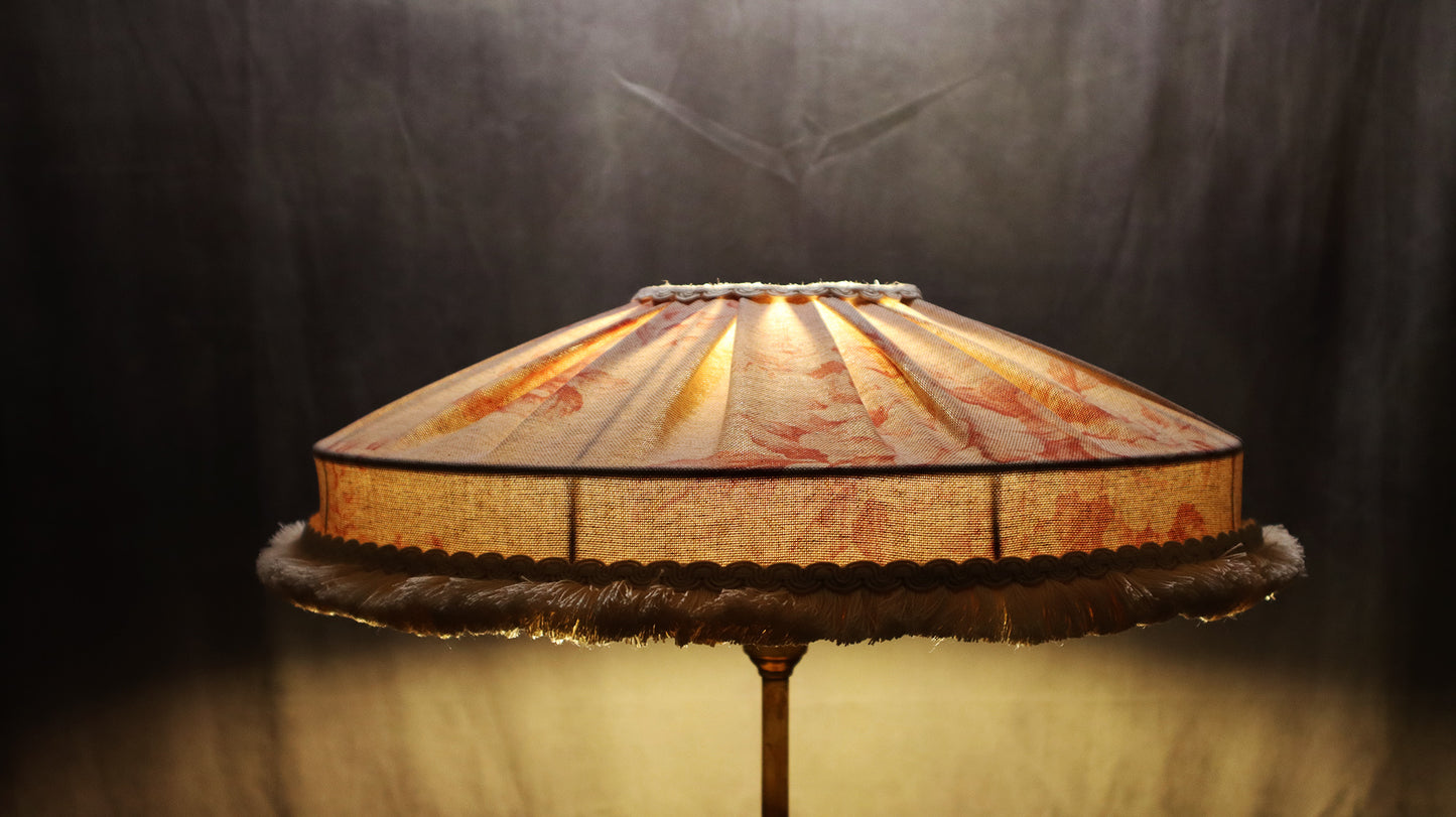 Faded red roses lampshade rustic style with short cotton brush fringe - MariaMarabellashades