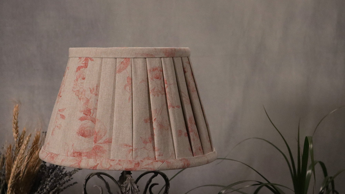 Pleated Lampshade red faded roses - MariaMarabellashades