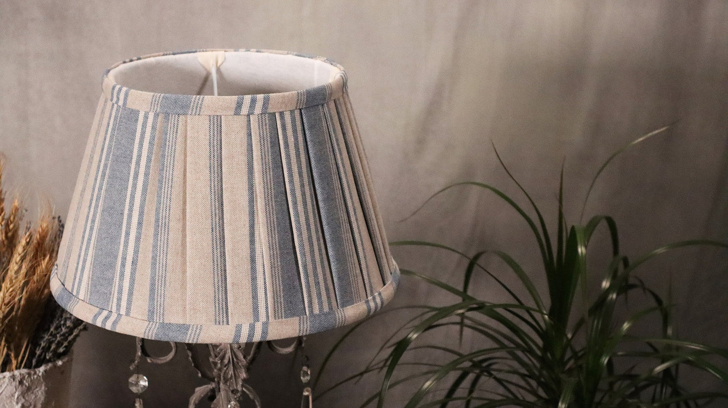 Blue Harvard stripes pleated lampshades, rustic style - MariaMarabellashades