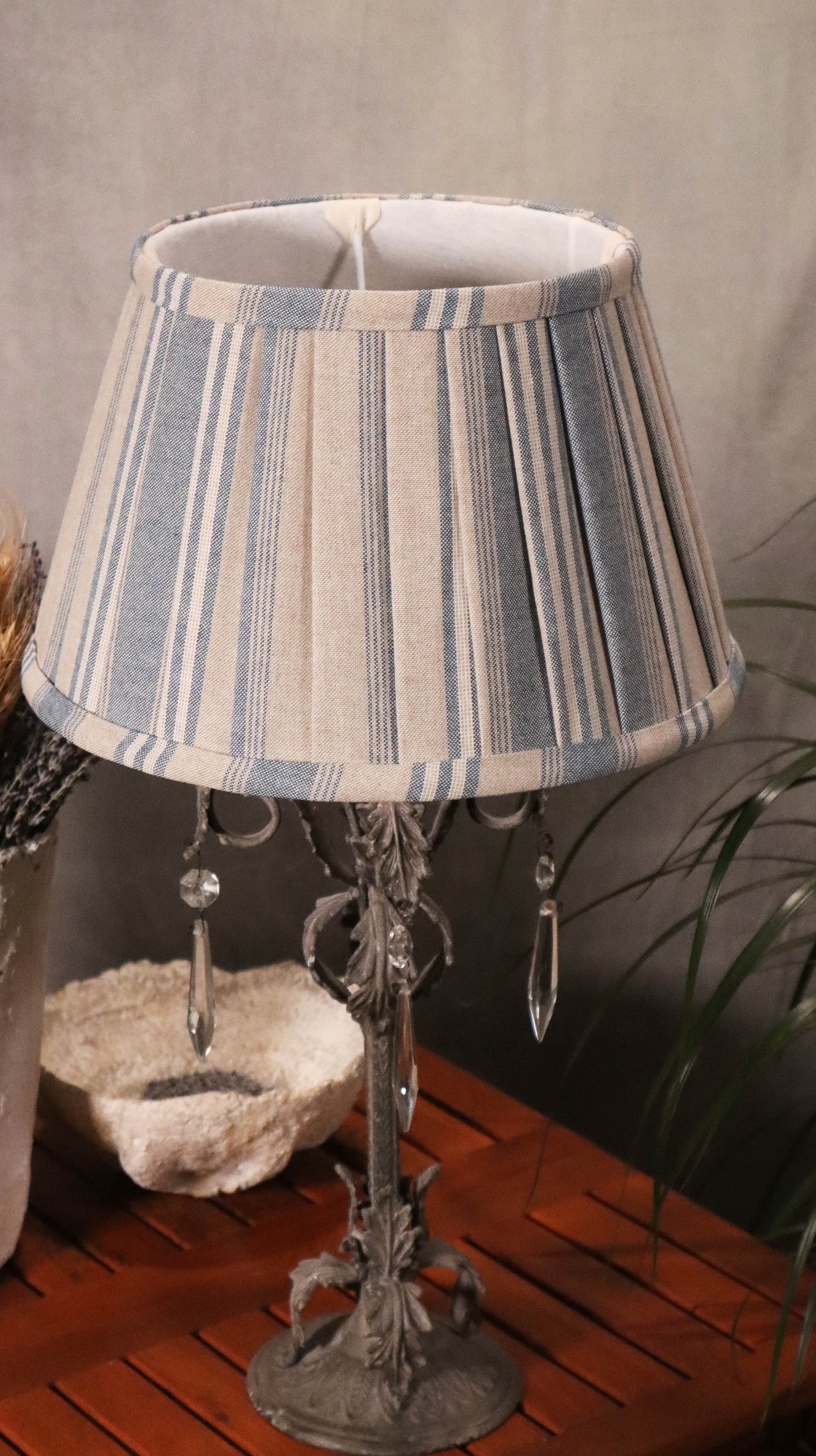 Blue Harvard stripes pleated lampshades, rustic style - MariaMarabellashades