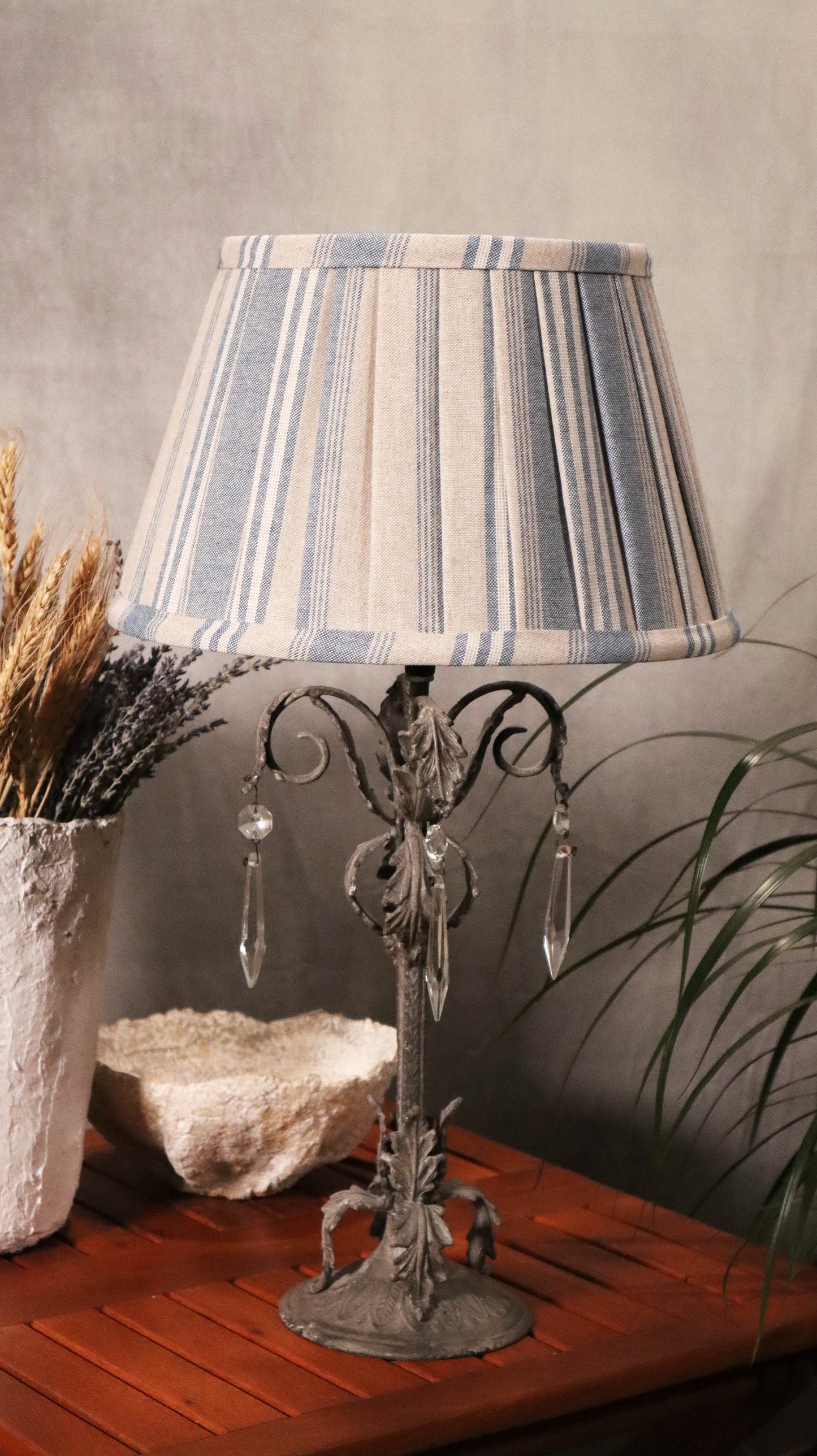 Blue Harvard stripes pleated lampshades, rustic style - MariaMarabellashades