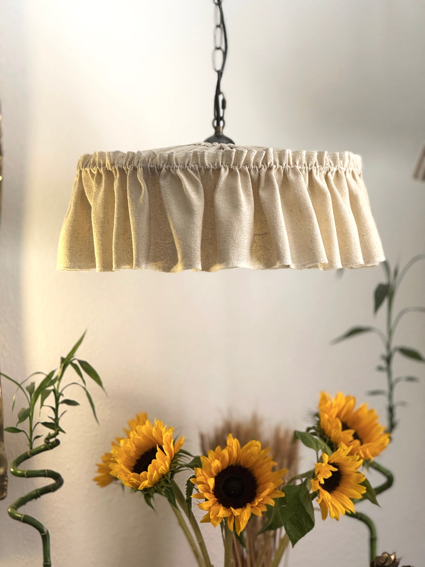 Large sizes ruffled lampshade natural raw silk