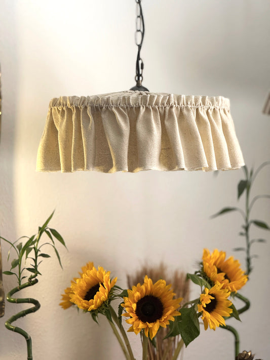Large sizes ruffled lampshade natural raw silk