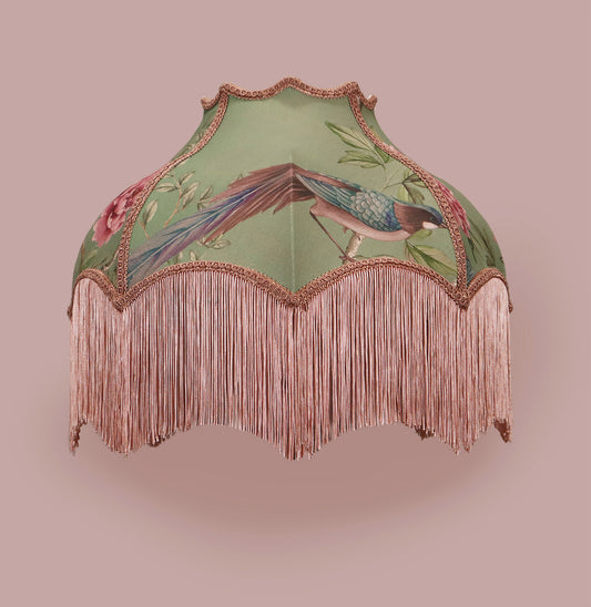 Chinoiserie fringed lampshade jade