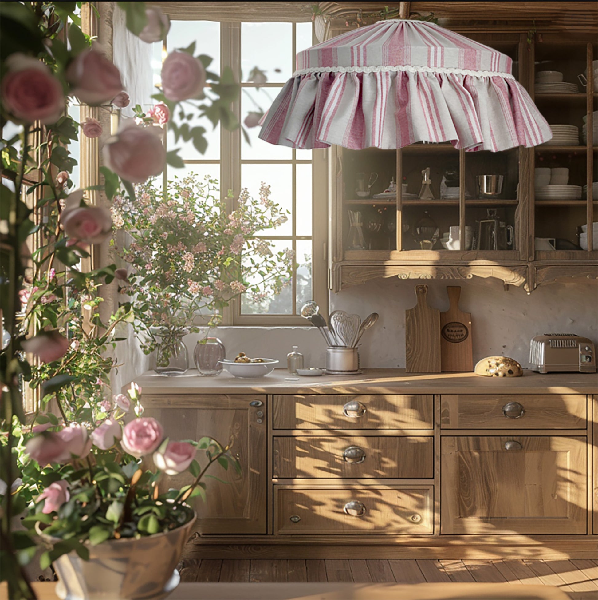 Ruffle lampshade blue or red stripes - MariaMarabellashades