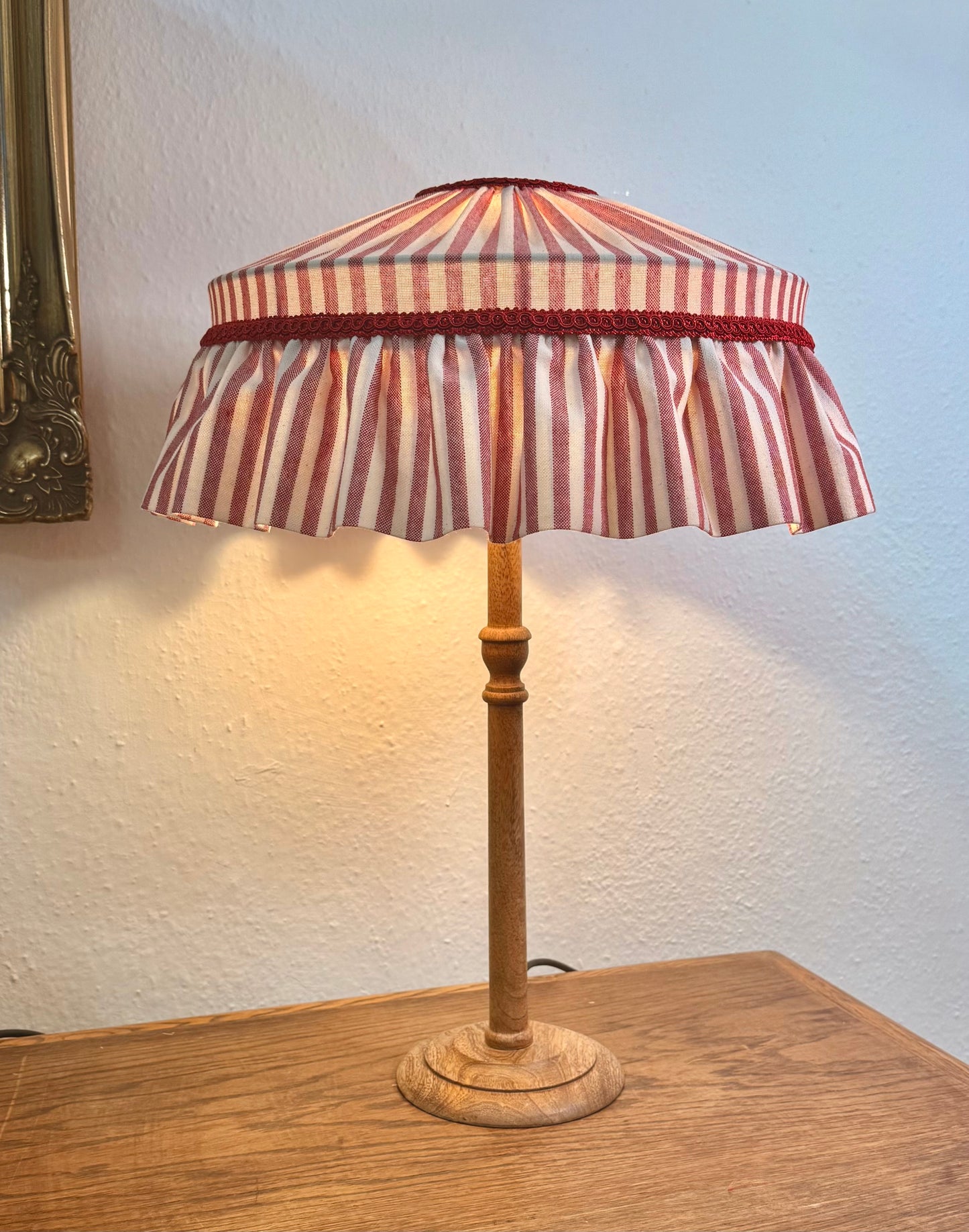 Cottage-core table lampshade with ruffle trim - mariamarabellashades