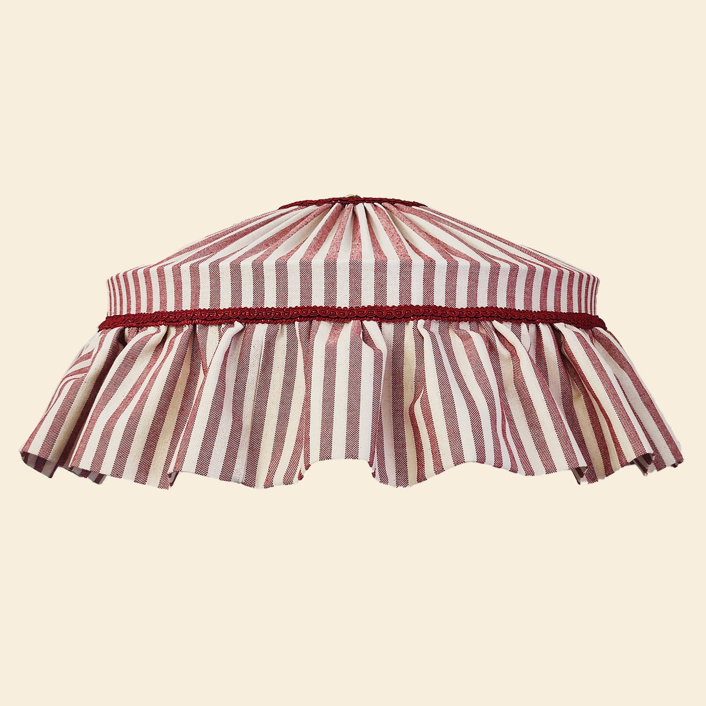 Handmade Ruffle Lampshade - Red Striped Cotton Shade for table or ceiling light