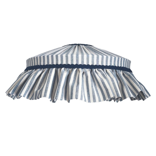 Blue striped cotton lampshade with ruffles