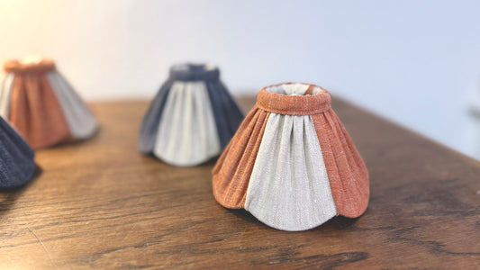 Three linen clip-on lampshades in indigo and terracotta Maria Marabella Shades