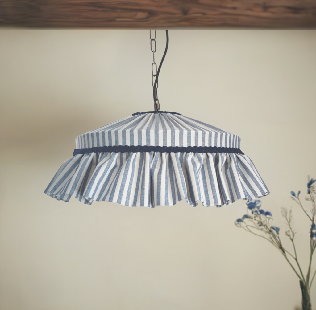 Ruffle lampshade blue stripes - MariaMarabellashades