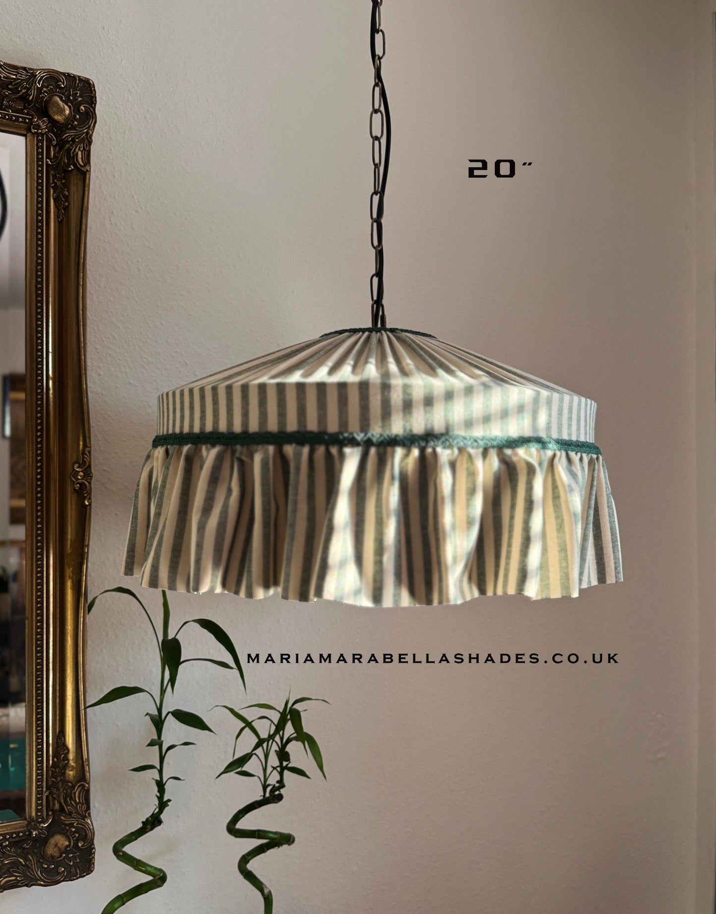 Ruffle lampshade green stripes 