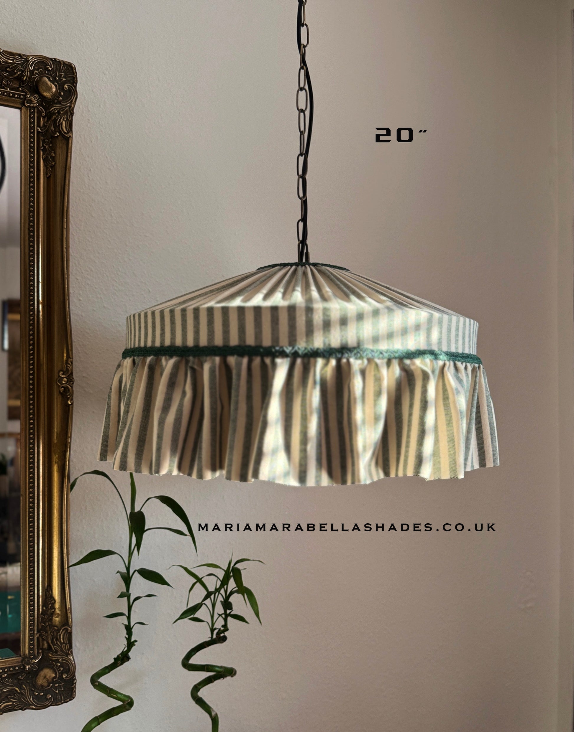 Ruffle lampshade green stripes 
